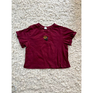 Women's Vibe N Maroon Sunflower Short Sleeve Crop Tee XS